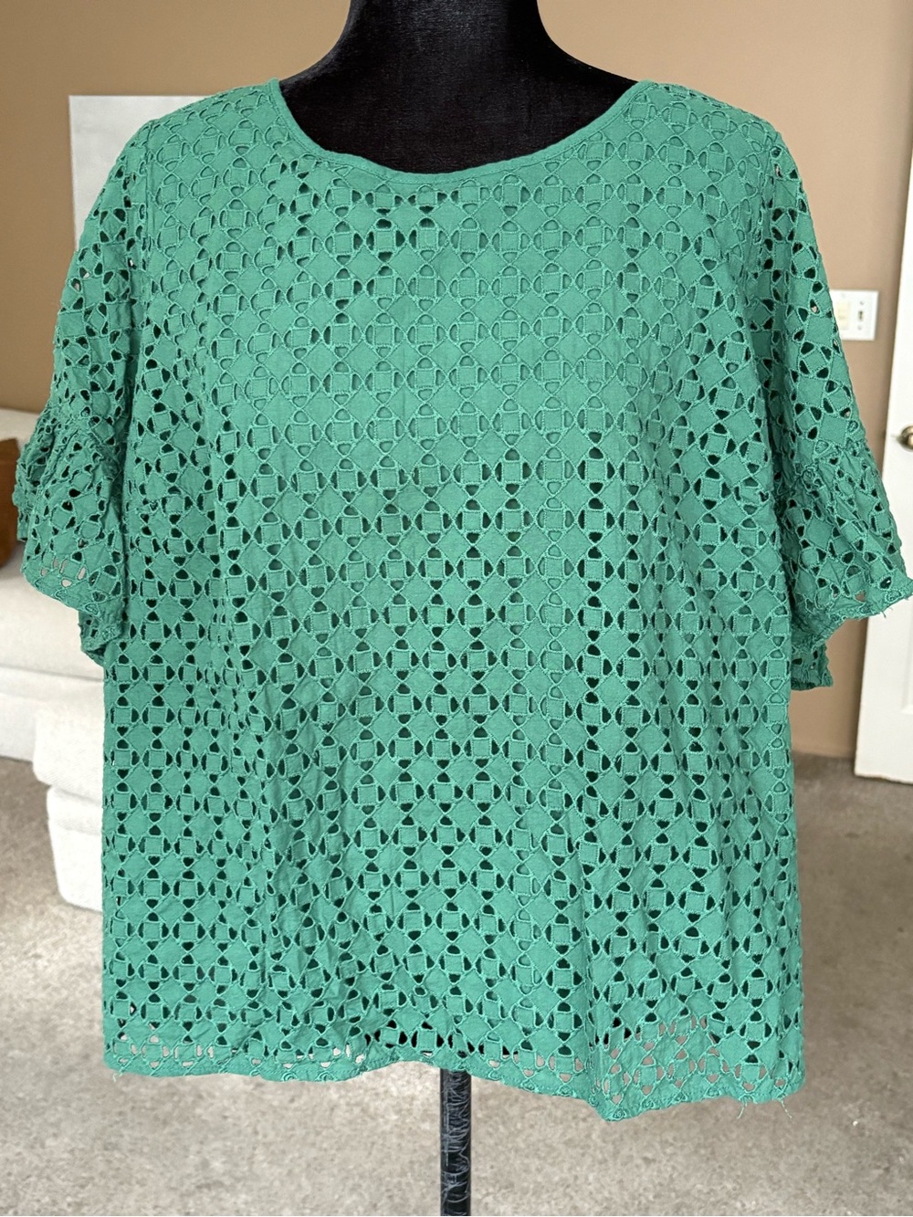 Lane Bryant Teal Green Crochet Lace Short Sleeve Tunic